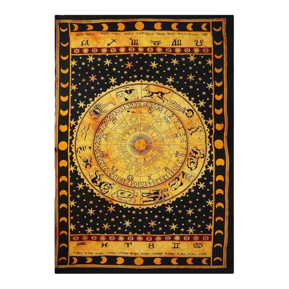 HANDICRUNCH Zodiac Horoscope Tapestry Full Size Cotton Hippie Boho Wall Hanging - Picture 1 of 3